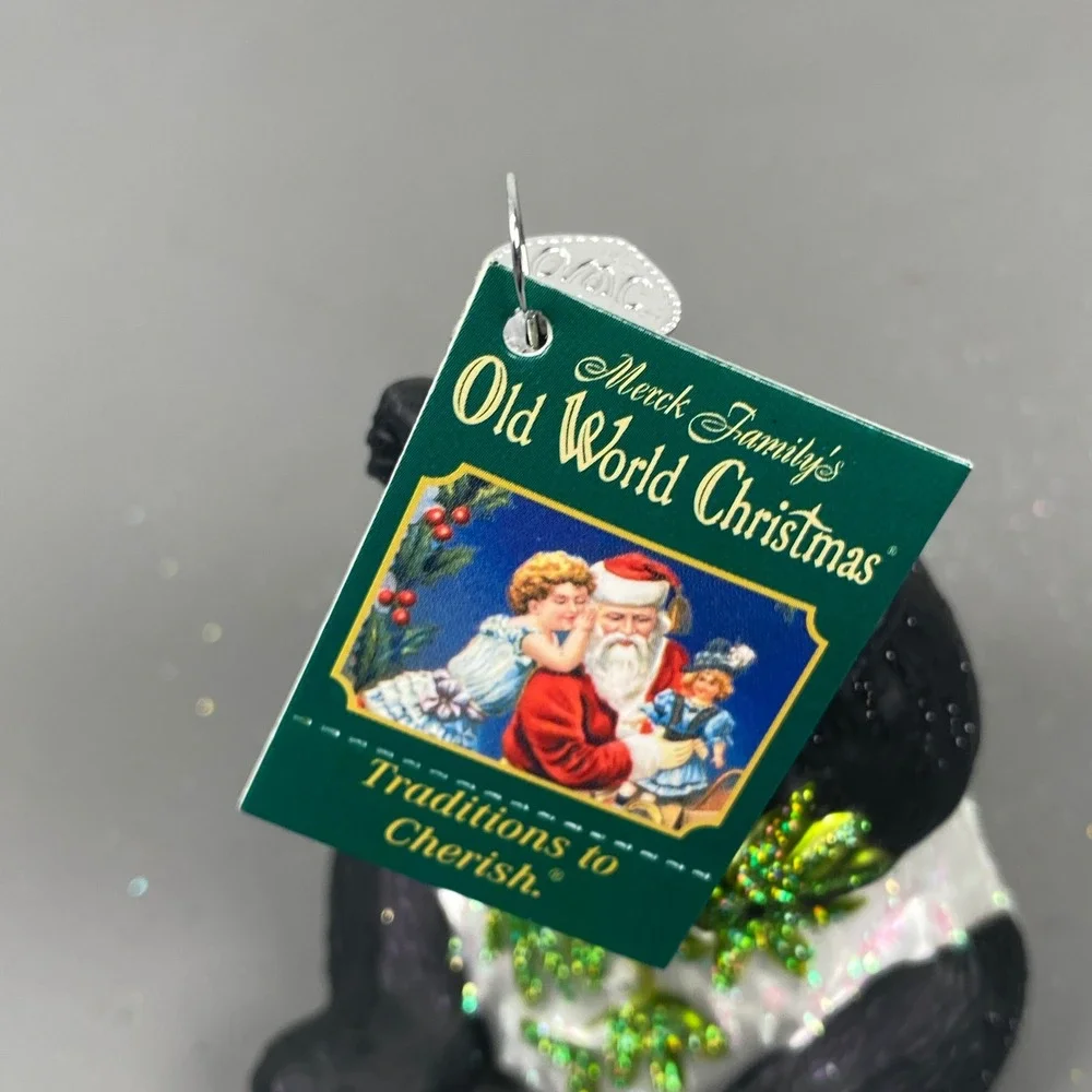 Old World Christmas Panda Bear & Black Panther Glass Holiday Animal Ornaments